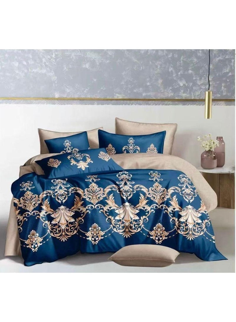 طقم غطاء لحاف قطني مقاس كينج 6 قطع – ناعم، خفيف الوزن وقابل للتنفس، ملاءة سرير بمطاط، 4 أغطية وسائد